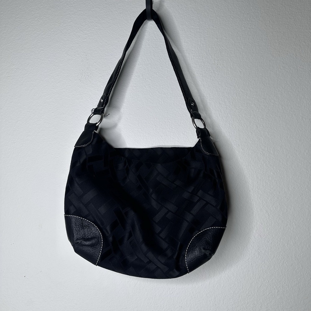 Vintage Talbots Women Handbag Purse 90s Y2K Printed Nylon Leather Trim Hobo